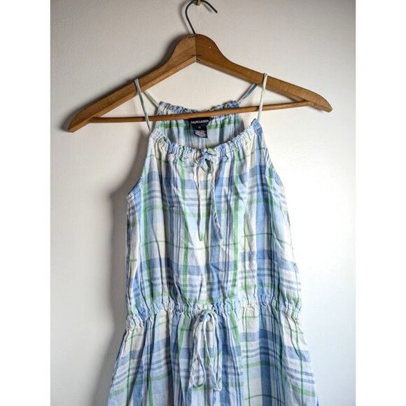 Ralph Lauren Girls Dress Size 12 Ruffle Linen Blend Plaid Summer Easter Party - Picture 3 of 10